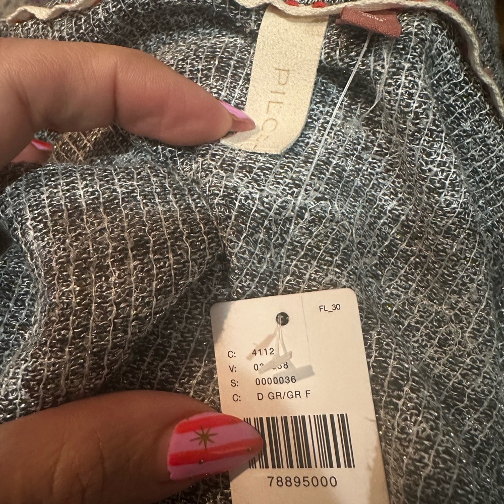 Pilcro Silver Sequin Button Down Henley Shirt NWT - image 3